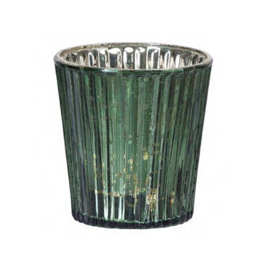 Teelichthalter Ø7.5cm mit Rillenmuster, oliv-glänzend