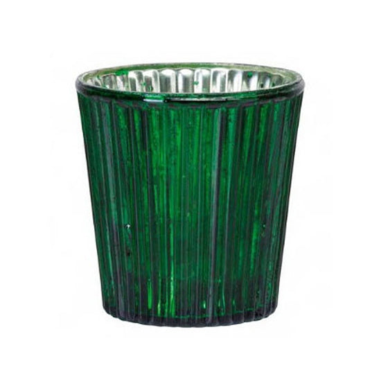 Teelichthalter Ø7.5cm mit Rillenmuster, grün-glänzend