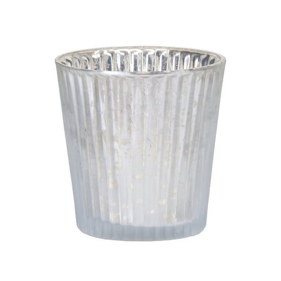 Teelichthalter Ø7.5cm mit Rillenmuster, weiss-matt