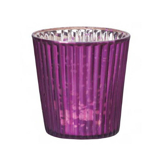 Teelichthalter Ø7.5cm mit Rillenmuster, purpur-matt