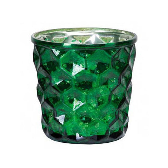 Teelichthalter Ø7.5cm mit Wabenmuster, grün-glänzend