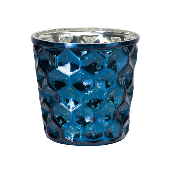 Teelichthalter Ø7.5cm mit Wabenmuster, blau-glänzend