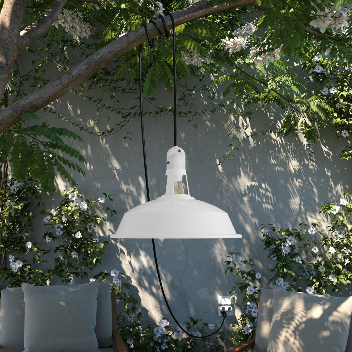 Tragbare Aussenleuchte Harbour White mit Lampenschirm Ø 38 cm