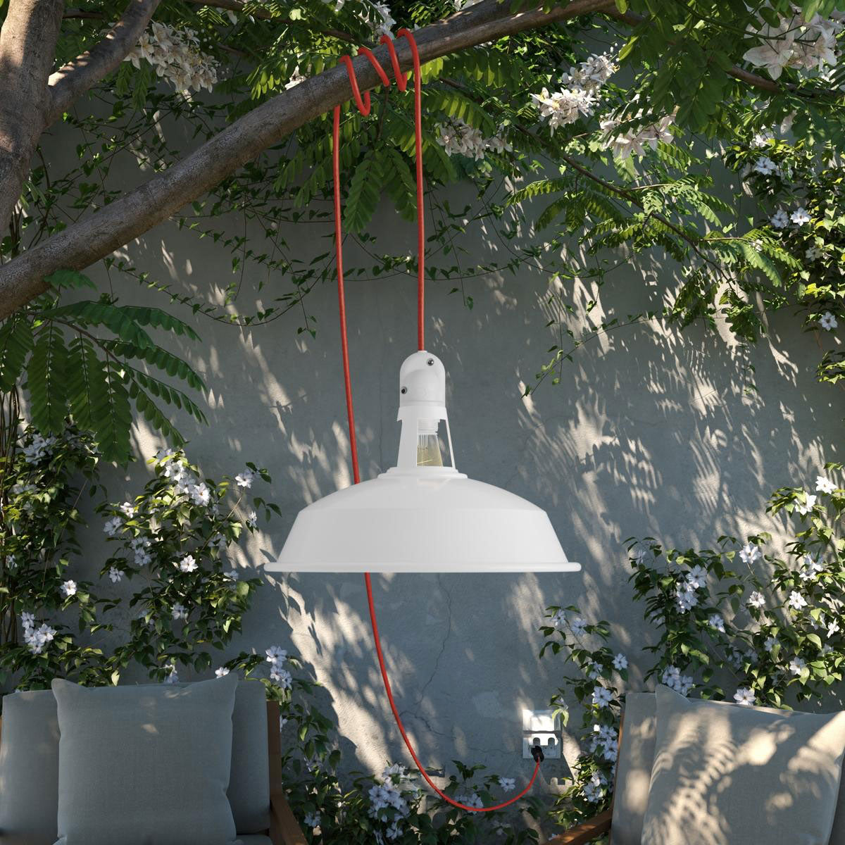 Tragbare Aussenleuchte Harbour White mit Lampenschirm Ø 38 cm