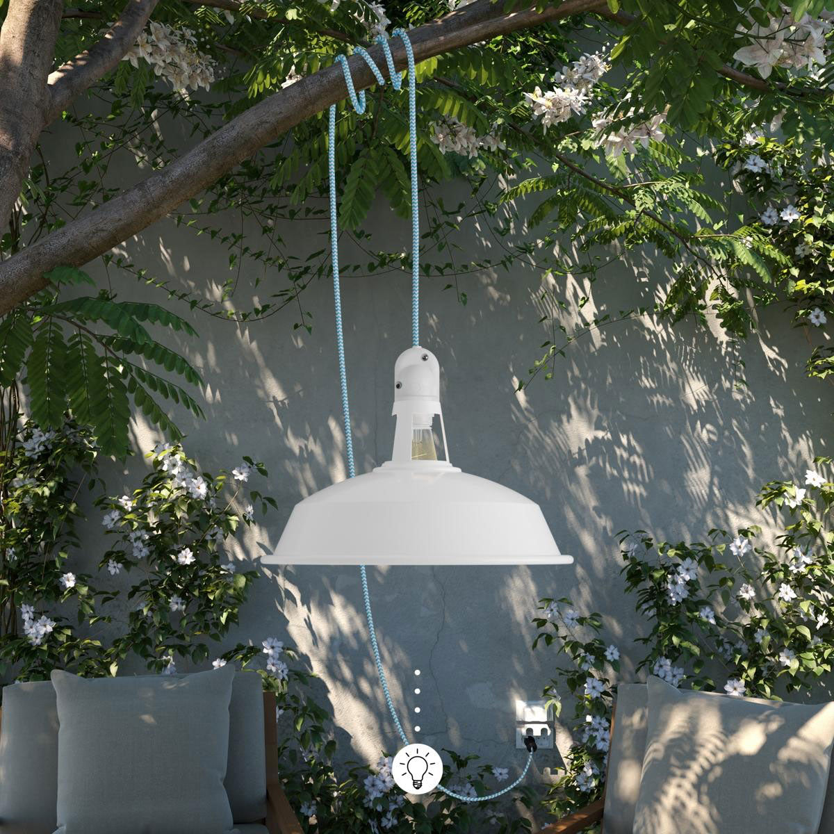 Tragbare Aussenleuchte Harbour White mit Lampenschirm Ø 38 cm