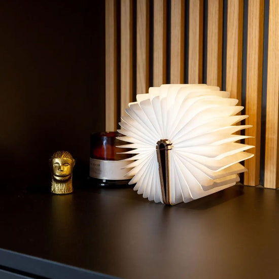 Buchlampe Walnuss / M – medium, Akku, inkl. USB Ladekabel