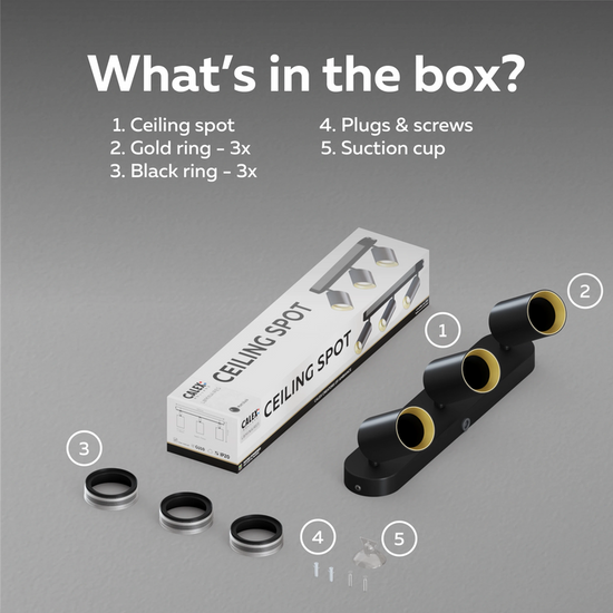 Calex Ceiling Spot Light 3×GU10 – oval / Schwarz – Aluminium-Deckenstrahler mit austauschbaren Schraubringen Kit