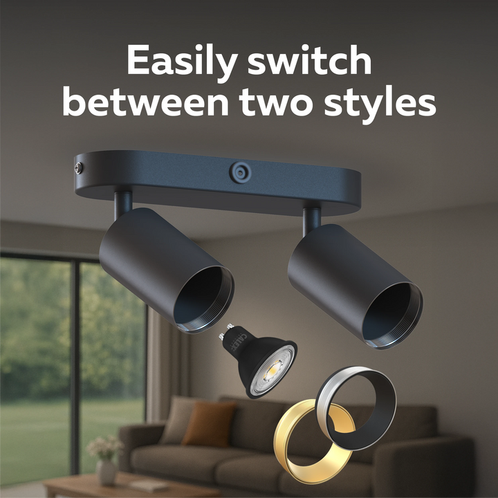 Calex Deckenspot 2×GU10 – oval / Schwarz – Aluminium-Deckenstrahler Anpassung der Front mit Schraubringen