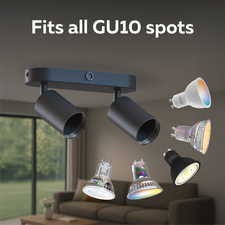 Calex Deckenspot 2×GU10 – oval / Schwarz – Aluminium-Deckenstrahler funktioniert mit allen GU10 Spots