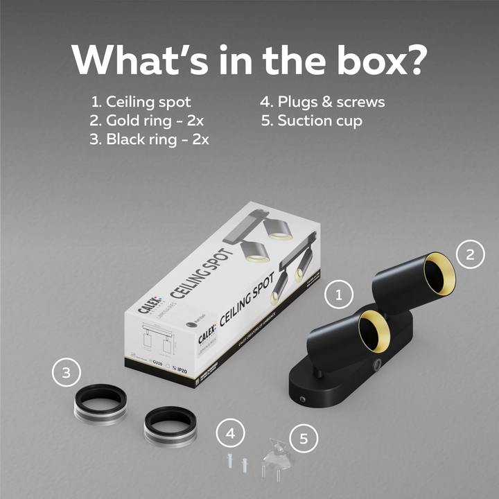 Calex Deckenspot 2×GU10 – oval / Schwarz – Aluminium-Deckenstrahler Kit