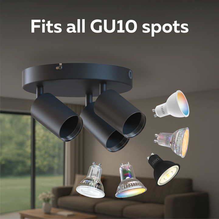 Calex Deckenspot 3×GU10 – rund / Schwarz – Aluminium-Deckenstrahler Leuchmittel GU10