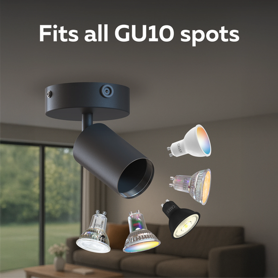 Calex Deckenspot 1×GU10 – rund / Schwarz – Aluminium-Deckenstrahler kompatibel mit allen GU10 Spots