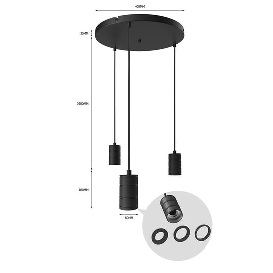 Lampenpendel 3er Set / Schwarz E27