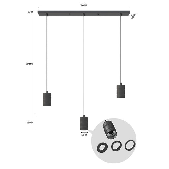 Lampenpendel 3er Schiene / Schwarz E27