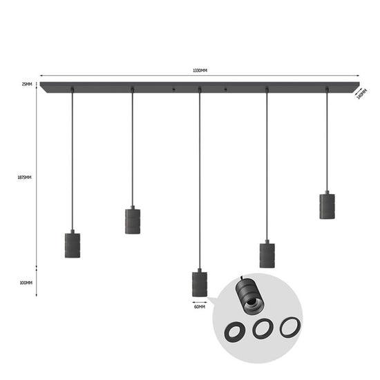 Lampenpendel 5er Schiene / Schwarz E27