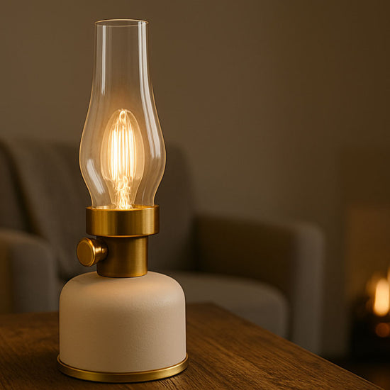 Calex Lavinio aufladbare Retro Tischleuchte USB / Sand