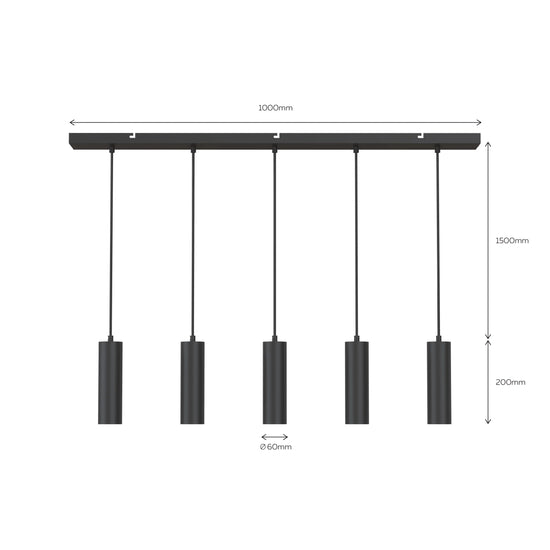 Lampenpendel 5er Schiene GU10 Spots / Schwarz Masse