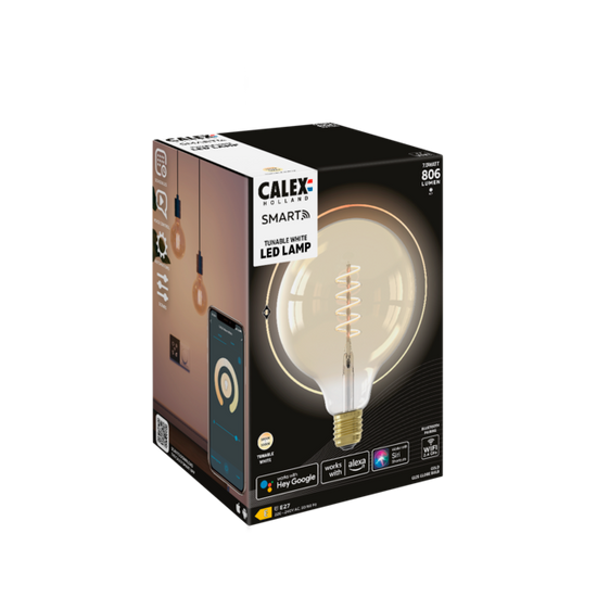 Calex Globe G125 Smart LED Filament Gold Curly / 7 Watt E27 Verpackung