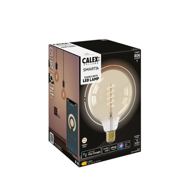 Calex Globe G125 Smart LED Filament Gold Curly / 7 Watt E27 Verpackung