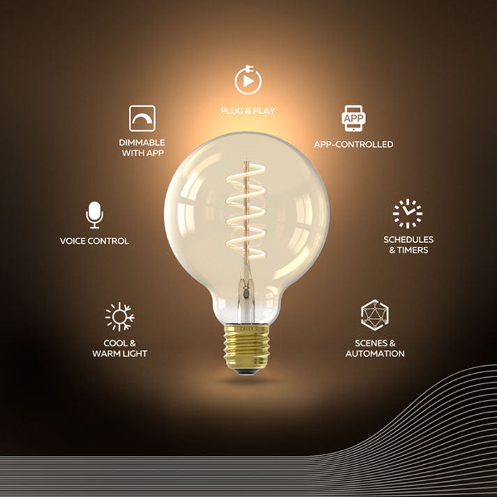 Calex Smart LED Filament Gold Curly Globe G95 / E27 Funktionen