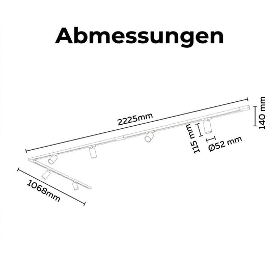 Calex Tracklight 6×GU10 – 3 m / Schwarz – Schienen-Deckenleuchte aus Aluminium Abmessungen