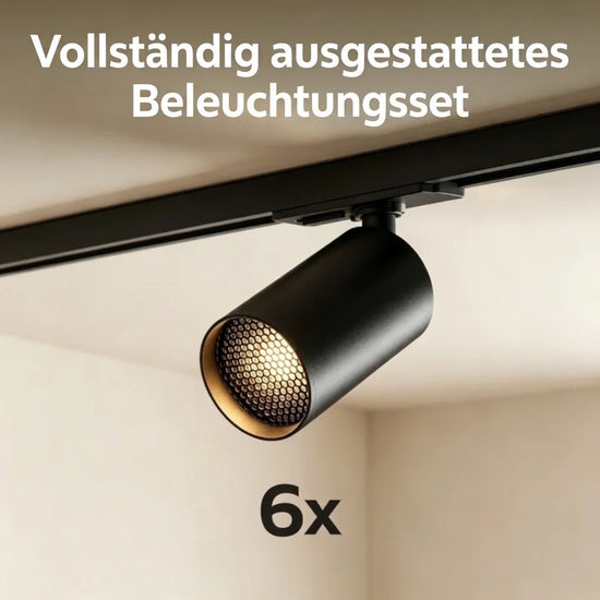 Calex Tracklight 6×GU10 – 3 m / Schwarz – Schienen-Deckenleuchte aus Aluminium Lieferumfang 6 Spots