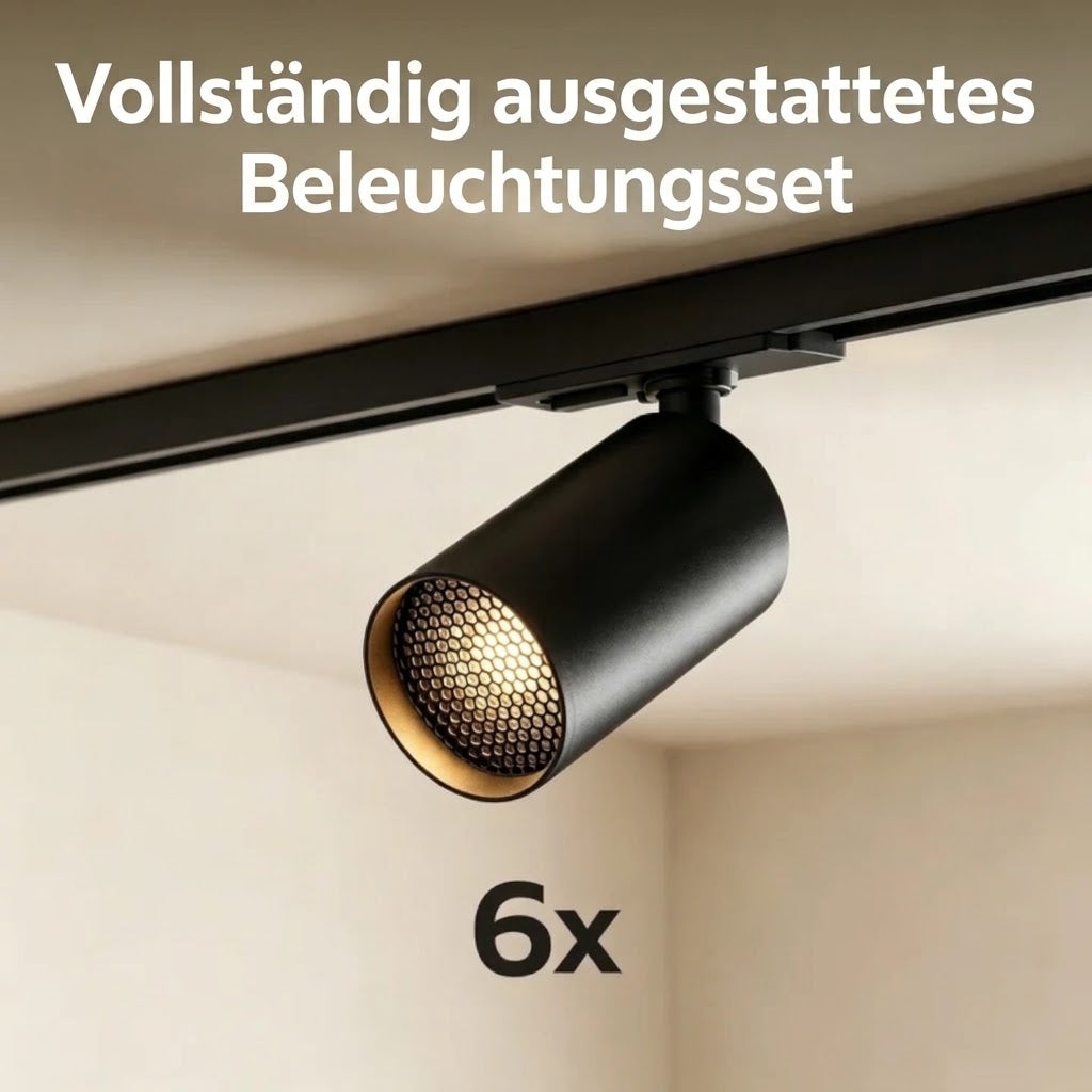 Calex Tracklight 6×GU10 – 3 m / Schwarz – Schienen-Deckenleuchte aus Aluminium Lieferumfang 6 Spots