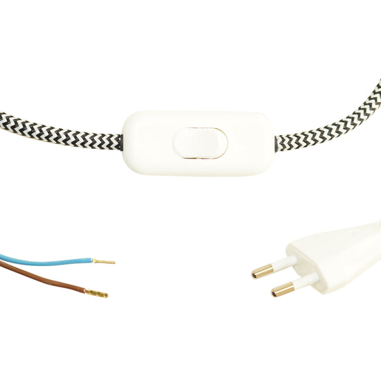 Textilkabel konfektioniert / ZickZack 2adrig mit Schalter