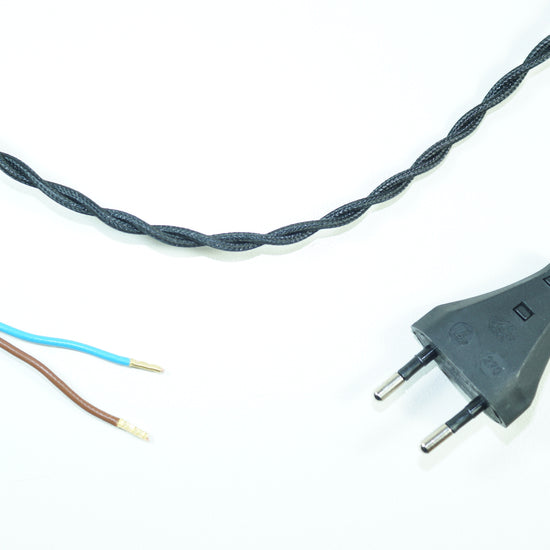 Textilkabel konfektioniert / Schwarz 2adrig