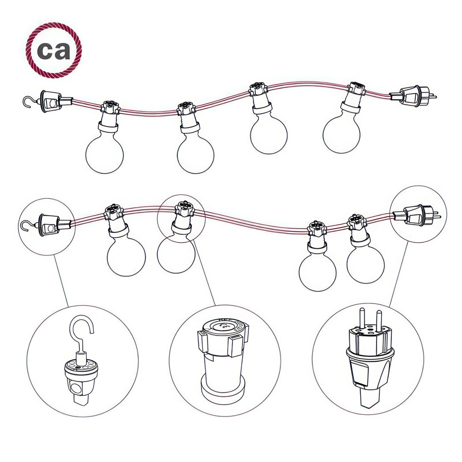 Elektrisches Kabel für Lichterketten IP44 – Meterware und Zubehör