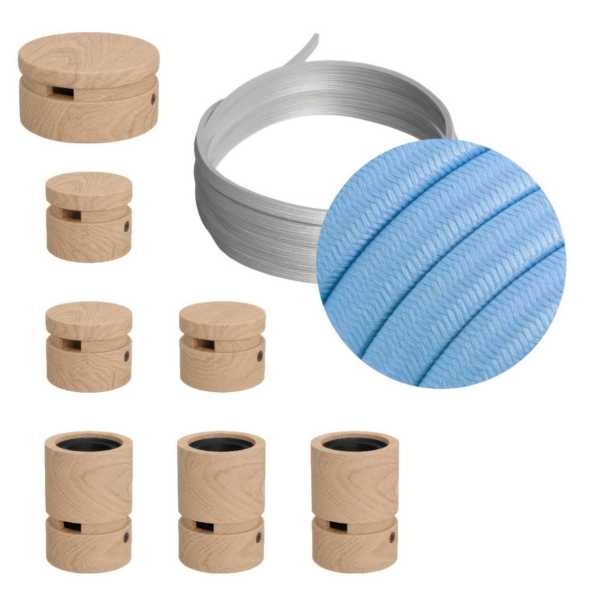 Lichterkette Filé Linear, Holz Natur, Kabel Babyblau