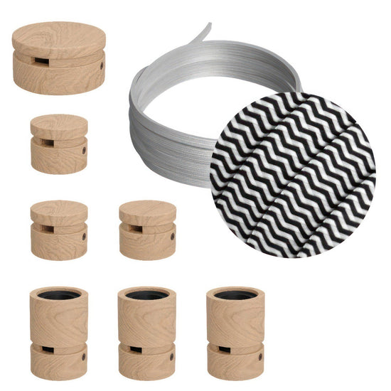 Lichterkette Filé Linear, Holz Natur, Kabel Schwarz-Weiss Zickzack