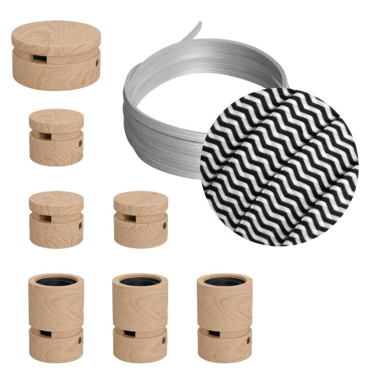 Lichterkette Filé Linear, Holz Natur, Kabel Schwarz-Weiss Zickzack