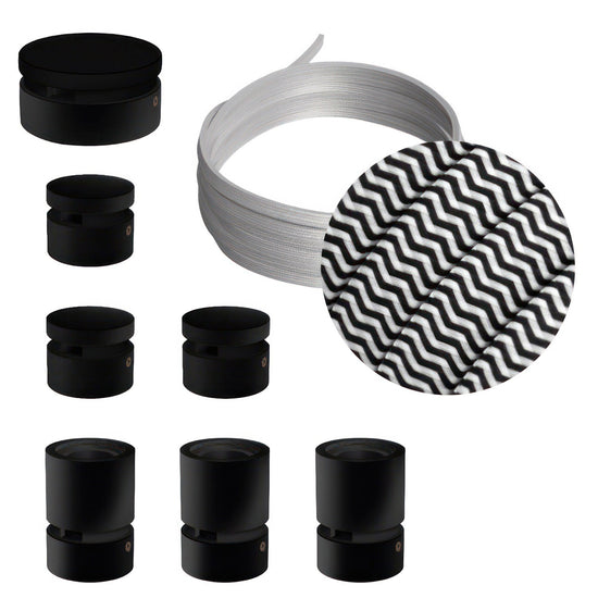 Lichterkette Filé Linear, Holz Schwarz, Kabel Schwarz-Weiss Zickzack