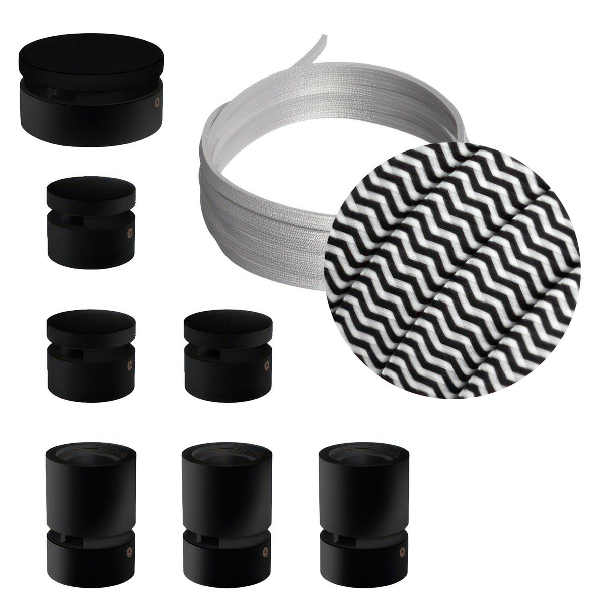 Lichterkette Filé Linear, Holz Schwarz, Kabel Schwarz-Weiss Zickzack