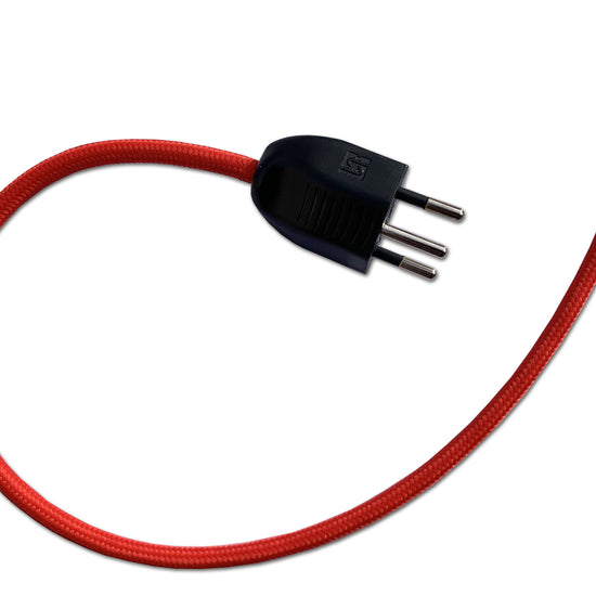 Textilkabel konfektioniert / Rot 3adrig schwarzer Stecker