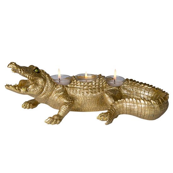 Teelicht Krokodil Gator gold