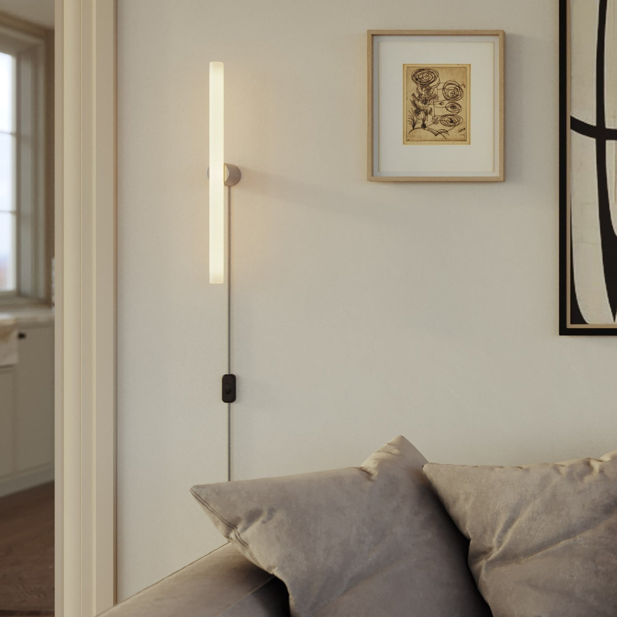 Leuchte S14d Metall mit Stecker und Spostaluce – Titan satiniert