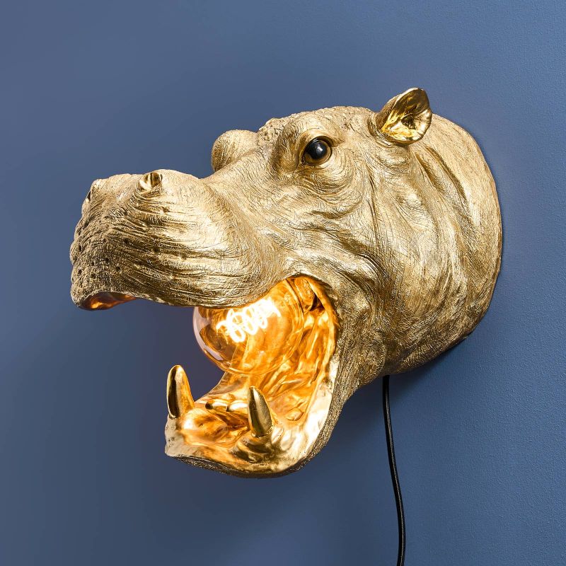 Wandleuchte Nilpferd Patty in Gold, seitlich