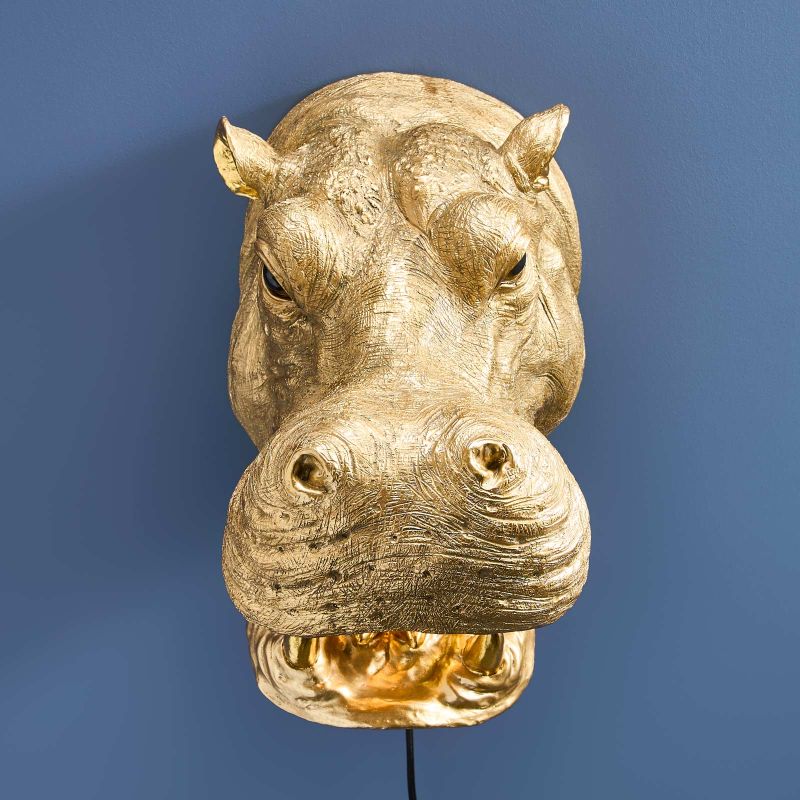 Wandleuchte Nilpferd Patty in Gold, frontal