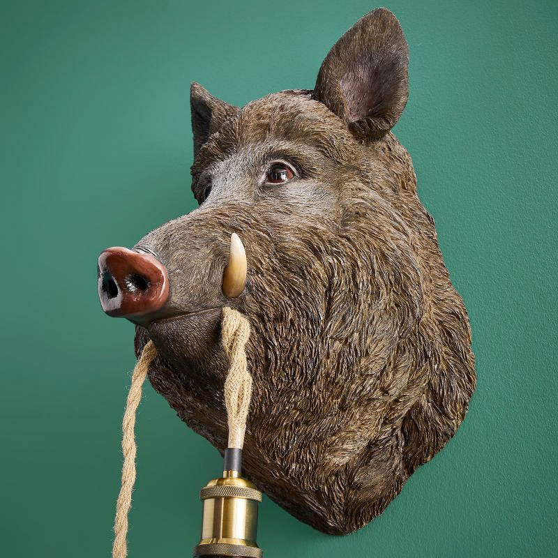 Wandleuchte Wildschwein Willy schräg, mit Fassung
