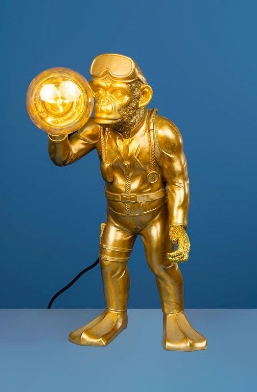 Tischleuchte Affe Diver Dan in Gold von Werner Voß