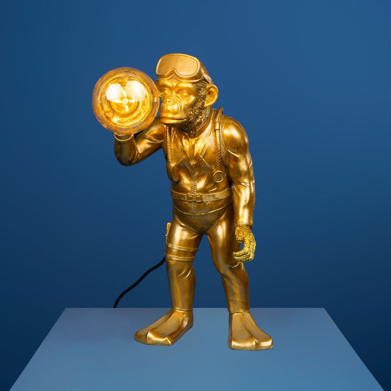 Tischleuchte Affe Diver Dan in Gold von Werner Voß, Ansicht 1