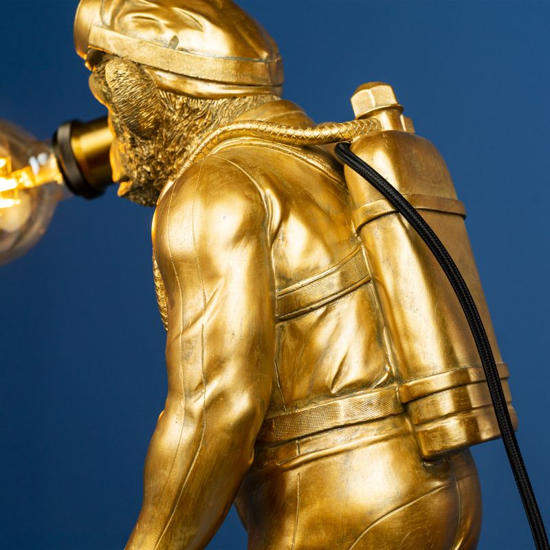 Tischleuchte Affe Diver Dan in Gold von Werner Voß, Rückansicht