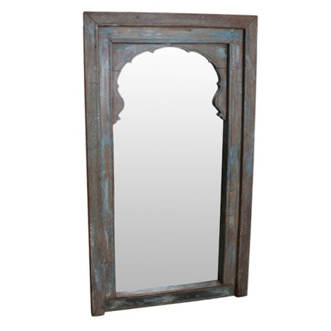 Spiegel mit Teakholzrahmen, blau