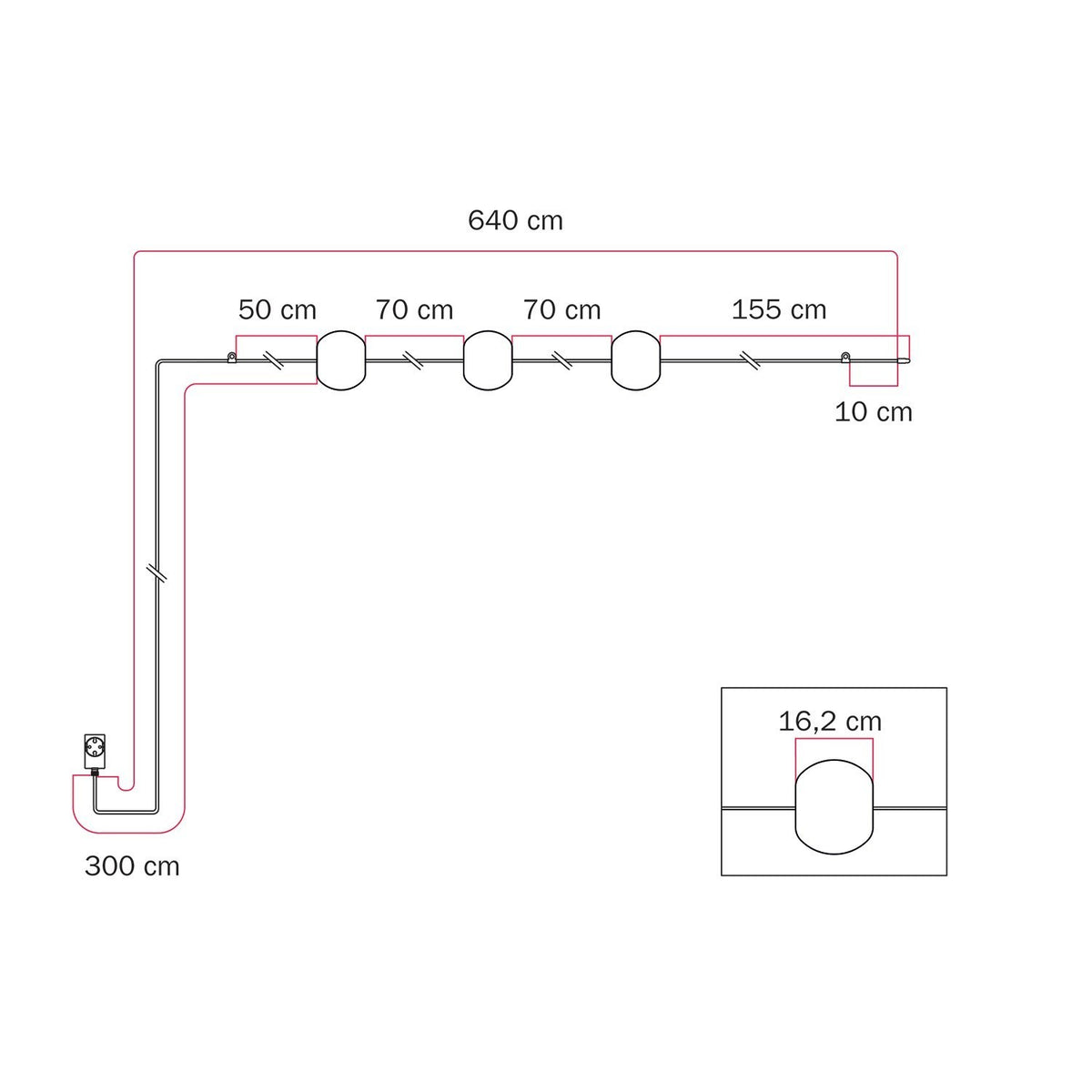 Marina3 Cherry, Massskizze Abstand 70 cm