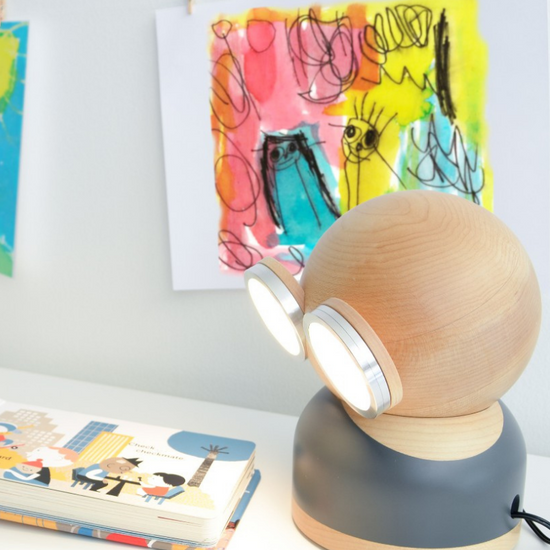 Mr Watt Tischleuchte Holz, graublau