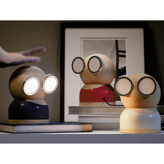 Mr Watt Tischleuchte Holz, graublau