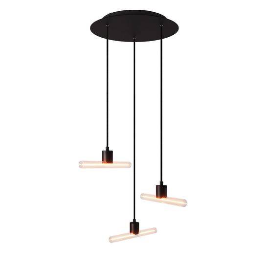 Pendelleuchte esse14 S14d, 3-flammig asymmetrisch, Baldachin Rose-One – Schwarz
