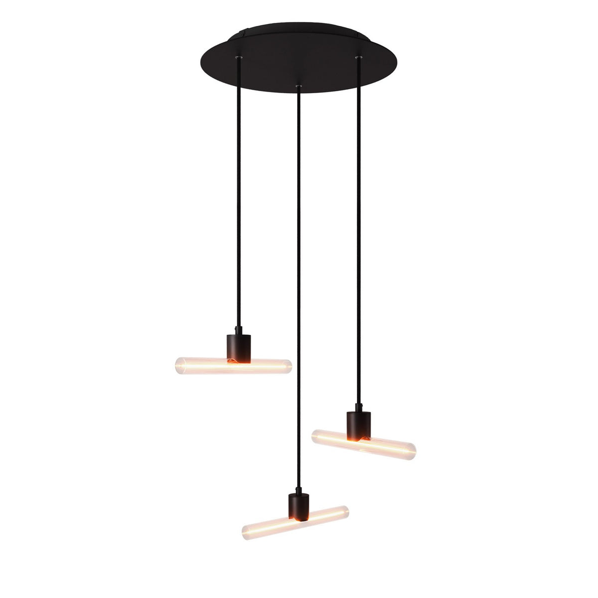 Pendelleuchte esse14 S14d, 3-flammig asymmetrisch, Baldachin Rose-One – Schwarz